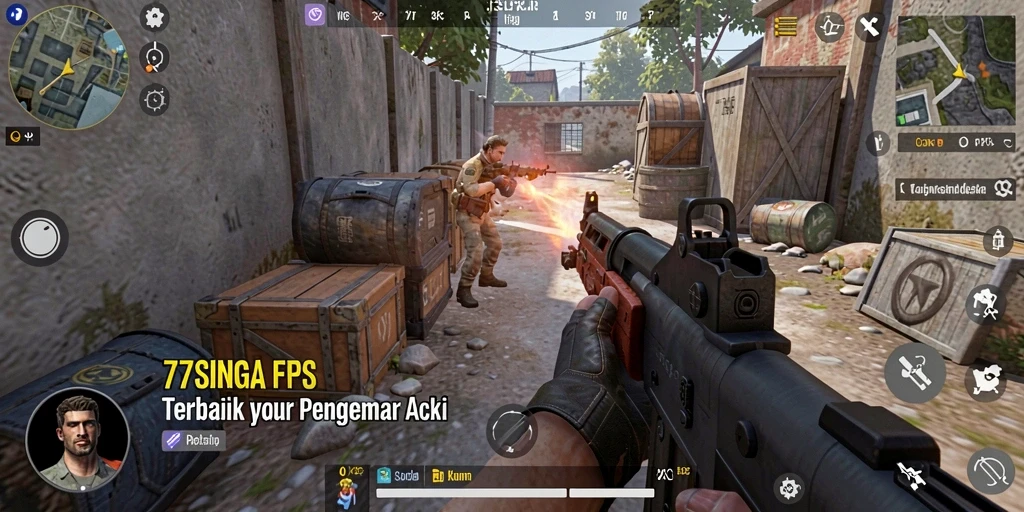 Screenshot menunjukkan gameplay mendebarkan dengan aksi FPS intens.