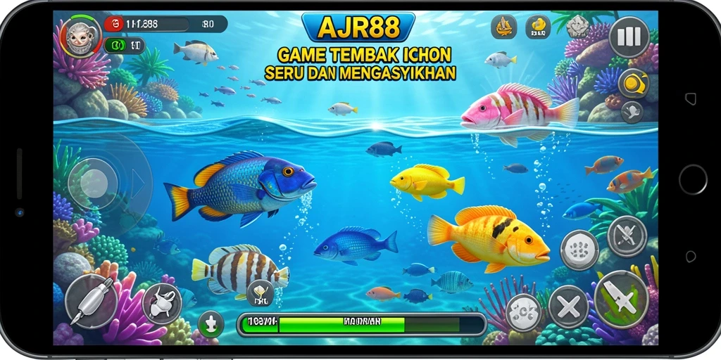 Tampilan gameplay seru dalam AJR88 dengan berbagai ikan yang bisa ditangkap.