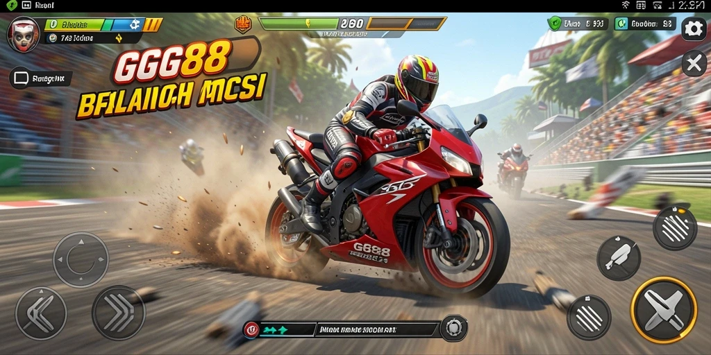Tampilan gameplay seru GGG888 saat balapan motor.