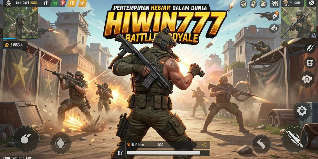 Screenshot gameplay HIWIN777 menunjukkan pertempuran intens di arena Battle Royale.