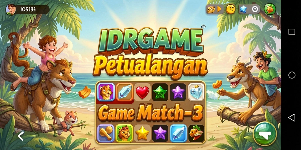 Tampilan gameplay seru dengan kombinasi buah-buahan.