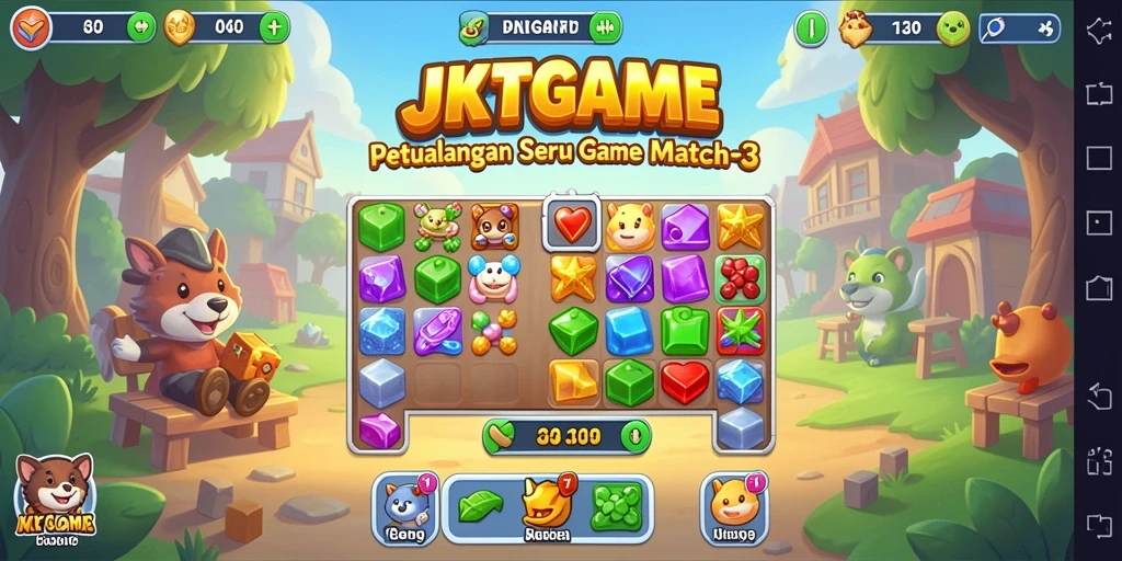 Tangkapan layar <strong>JKTGAME</strong> menampilkan gameplay seru dari tantangan Match-3.