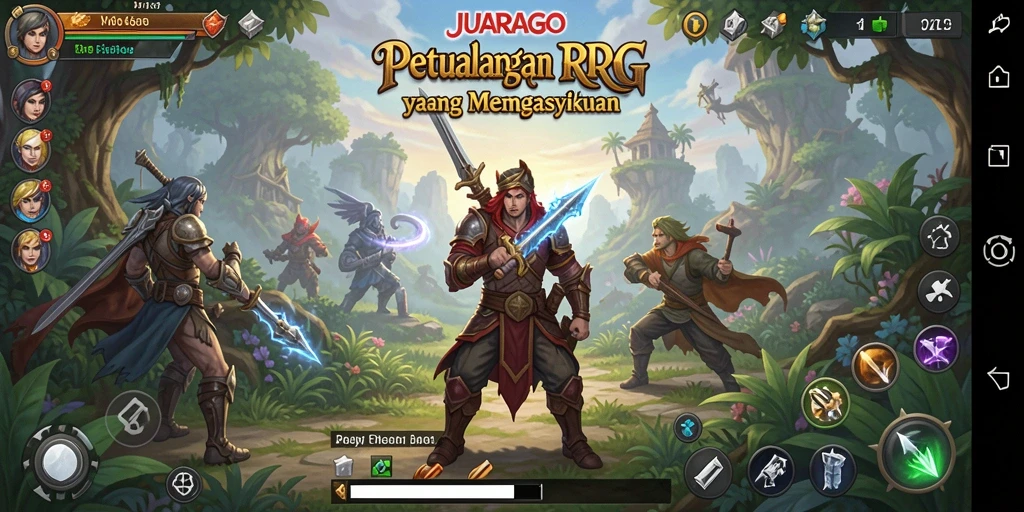 Screenshot JUARAGO menampilkan pertarungan epik dalam dunia fantasi.