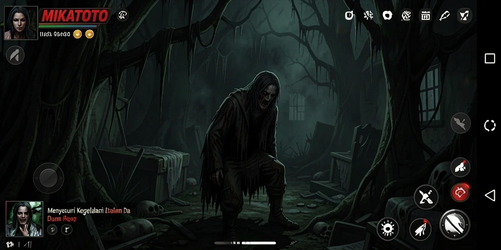 Tampilan gameplay MIKATOTO yang menegangkan dan penuh misteri.