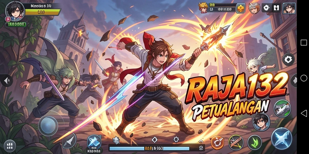 Screenshot RAJA132 menampilkan karakter Anime yang sedang beraksi dalam pertarungan seru.