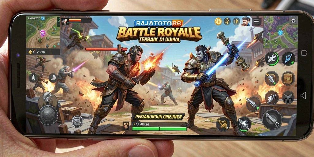 Screenshot menunjukkan aksi mendebarkan dalam game Battle Royale.