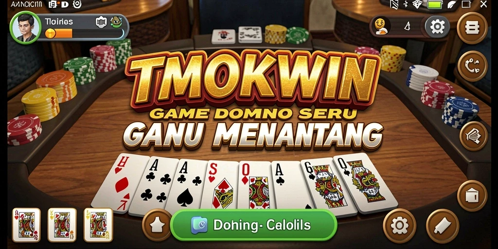 Screenshot utama TMOKWIN yang menunjukkan keseruan gameplay Domino.