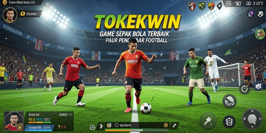 Screenshot gameplay TOKEKWIN yang menampilkan aksi seru di lapangan sepak bola.