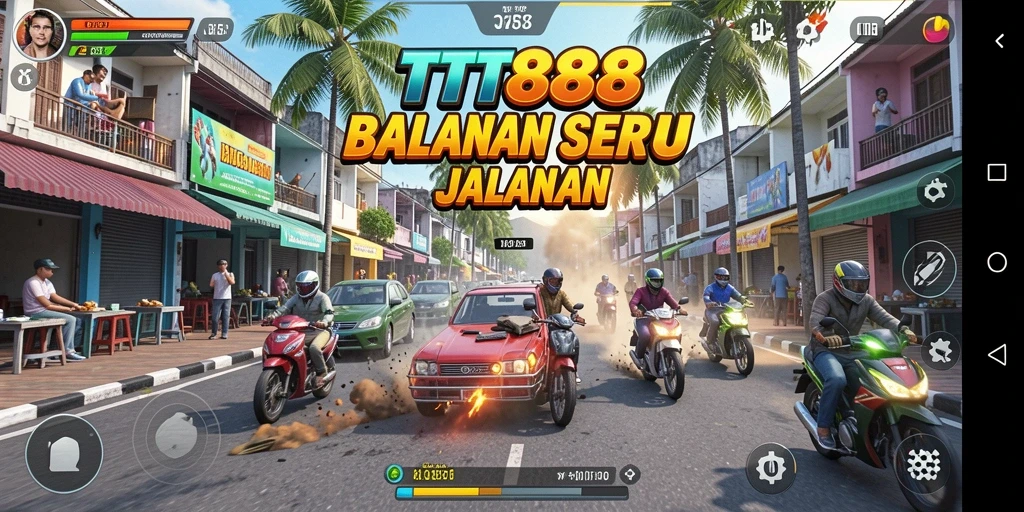 Gambaran gameplay balapan yang menegangkan dan penuh adrenalin di TTT888.