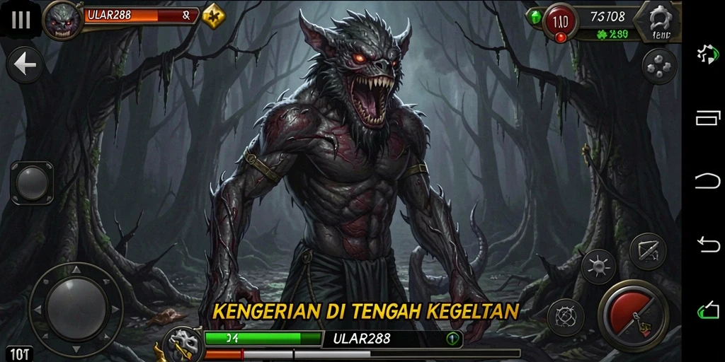 Tangkapan layar gameplay ULAR288 menampilkan suasana menyeramkan dan ketegangan.
