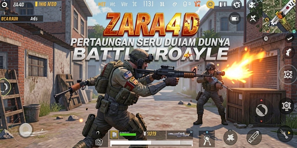 Gameplay ZARA4D dengan aksi pertempuran seru di arena Battle Royale.
