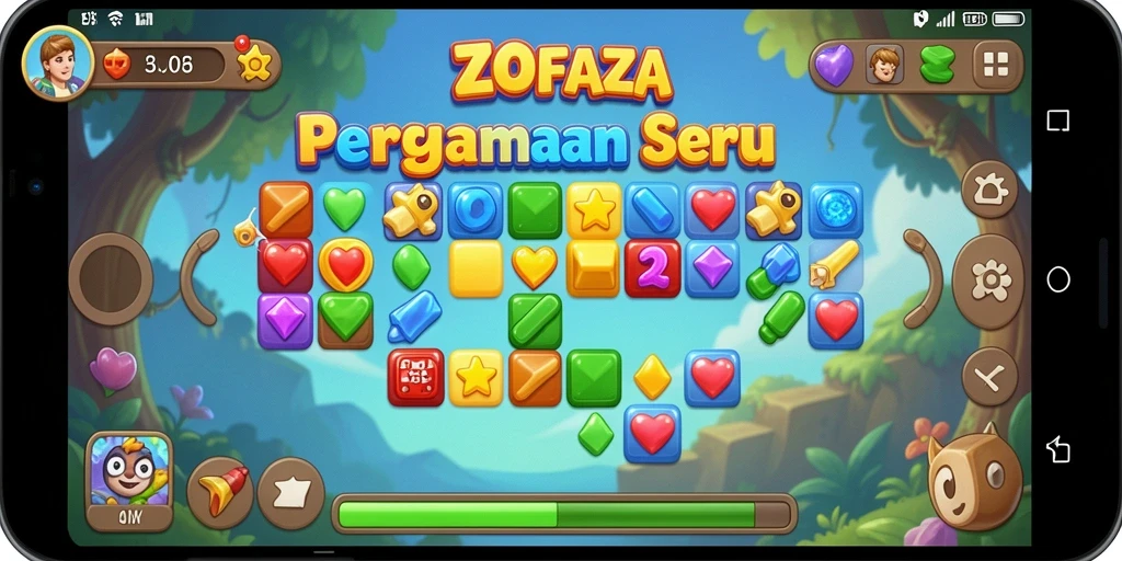 Screenshot ZOFAZA menunjukkan momen seru saat menyusun kombinasi Match-3.